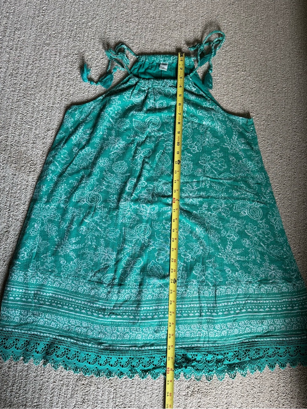 Old Navy Teal Halter Dress with Lace Trim Lined Sz M 100% Cotton Breathable
